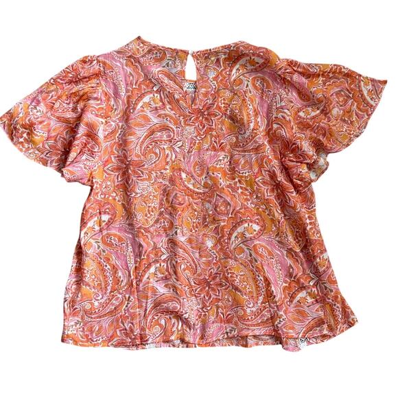 Nanette Lepore Floral Paisley Crochet Lace Flutter Sleeve Top Orange Size Medium - Picture 7 of 10